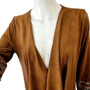 Soft Surroundings Brown Microfiber Suede Open Cardigan Wrap Festival Embellish S